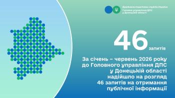 За січень – червень 2026 року до Головного управління ДПС у Донецькій області надійшло на розгляд 46 запитів на отримання публічної інформації