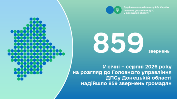 У січні – серпні 2026 року на розгляд до Головного управління ДПС у Донецькій області надійшло 859 звернень громадян